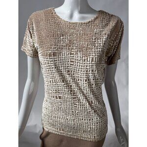 Barami Womens M Short-Sleeve Textured Top Beige Cream Woven Pattern Rayon/Polyes